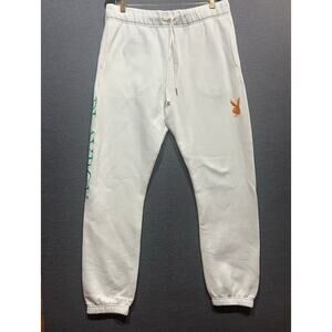 Playboy By Pacsun Spell Out Embroidery Lettering & Bunny Joggers White Size L